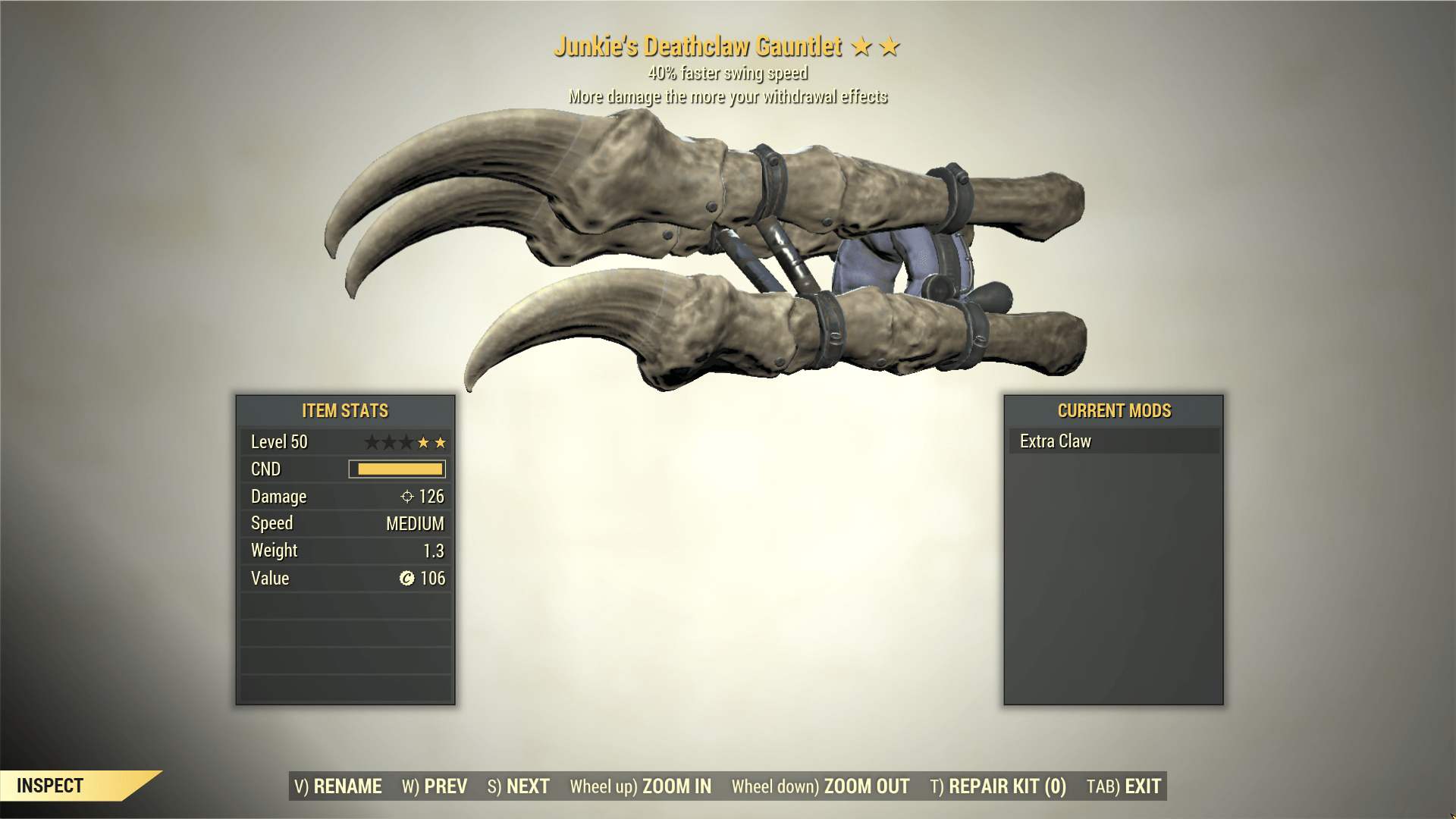 2* Junkie's DEATHCLAW GAUNTLET Swing Speed Fallout 76 (PC) - Fallout 76