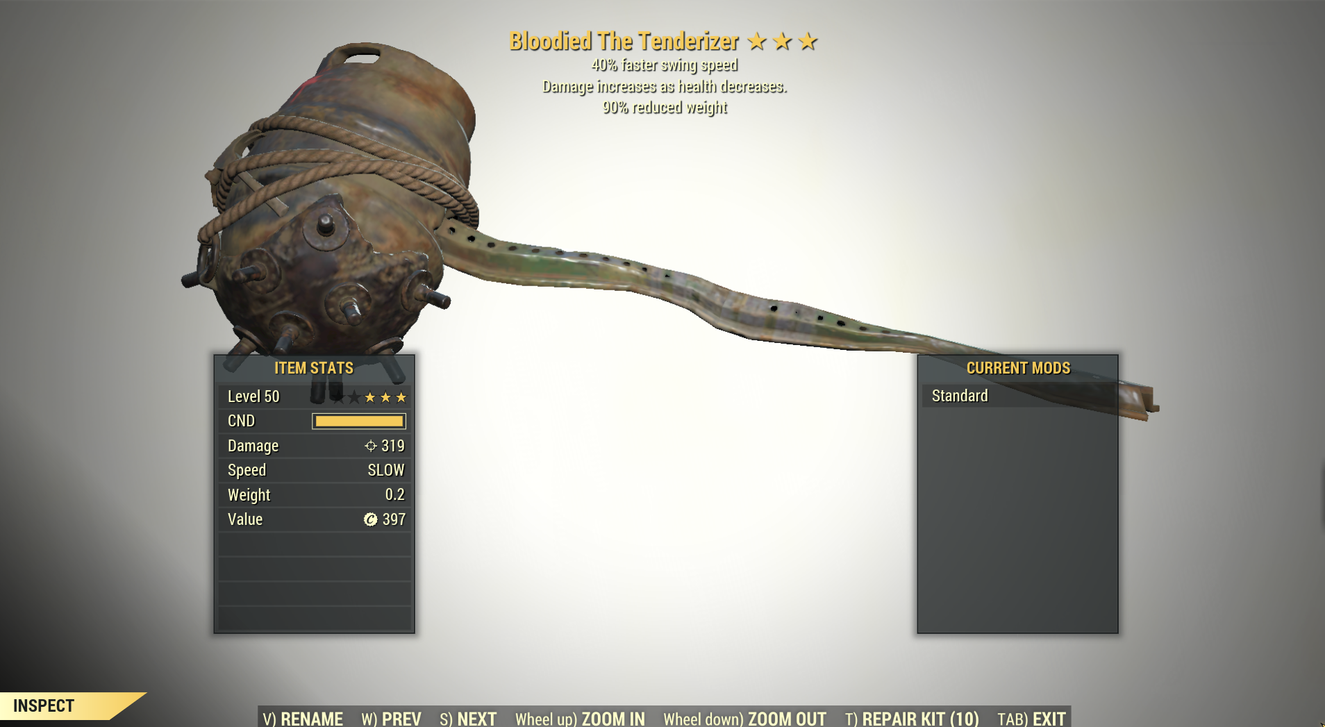3* Bloodied THE TENDERIZER Swing Speed [90 Reduced Weight] Fallout 76