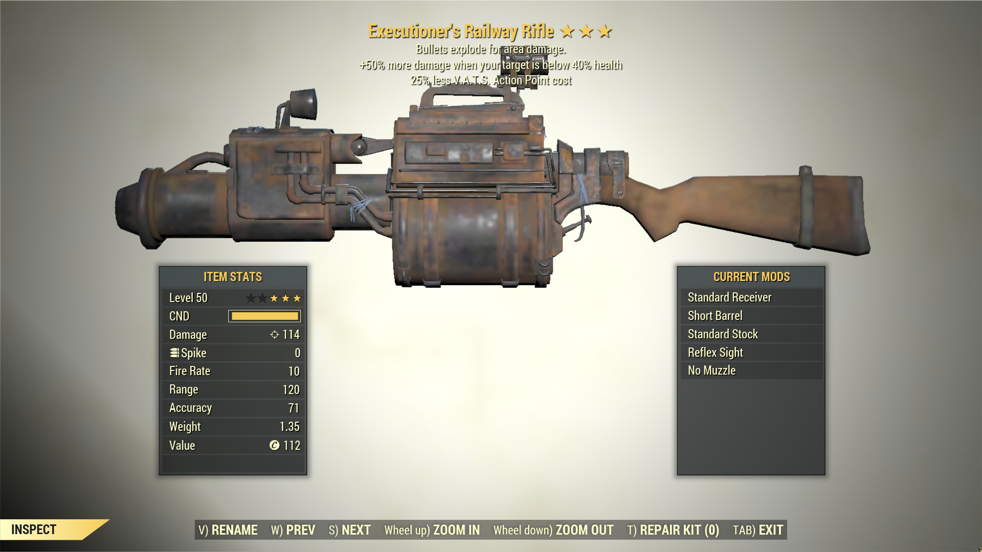 3* Executioner's RAILWAY RIFLE Explosive [VATS AP Cost] Fallout 76 (PC