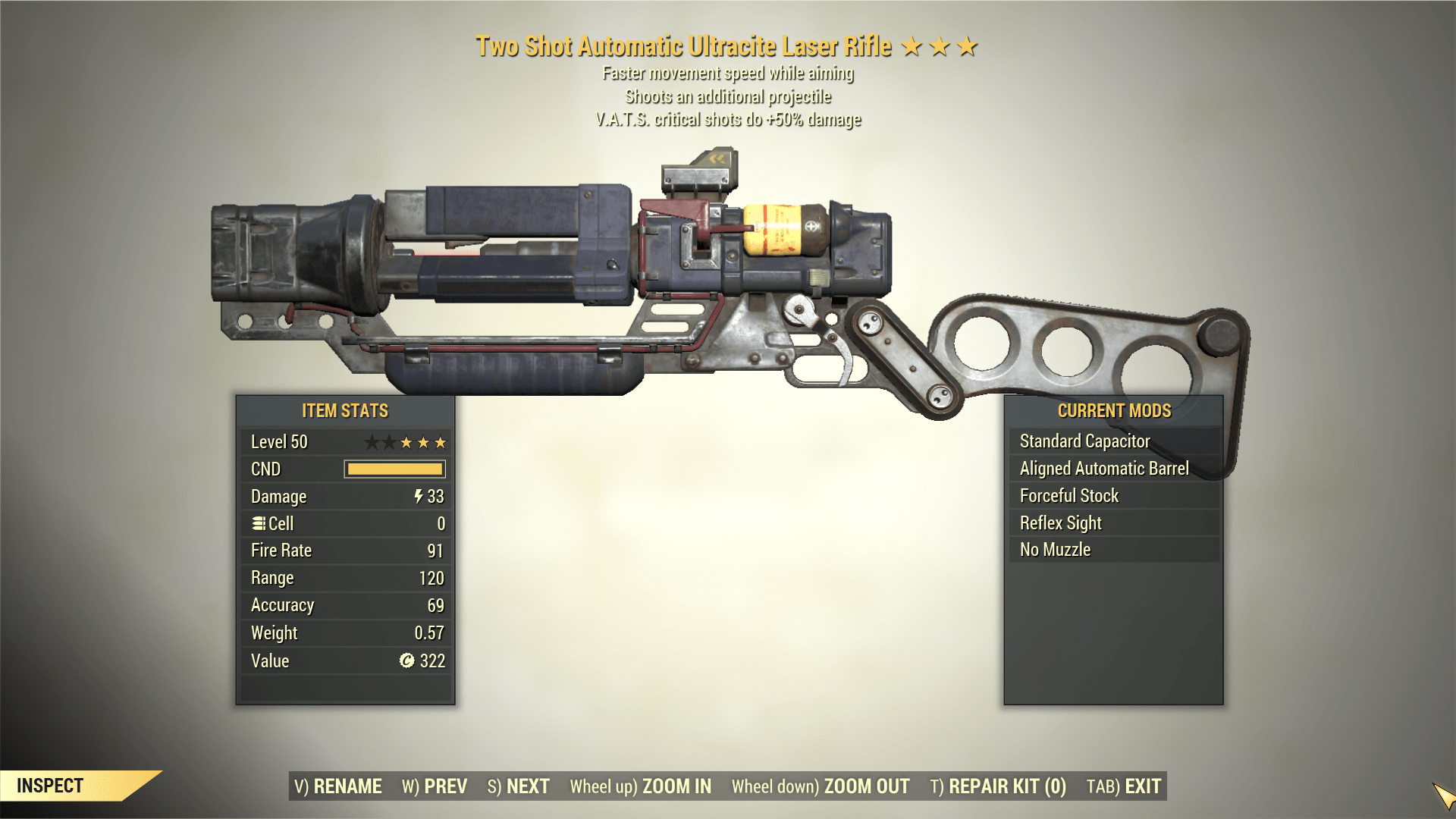 3* Two Shot ULTRACITE LASER RIFLE 50 VATS Crit [Movement] Fallout 76