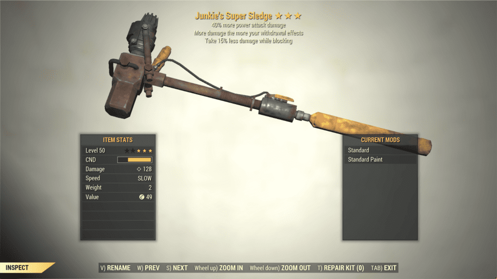 Screenshot of a Fallout 76 item for PC & Steam players, showing the stats.