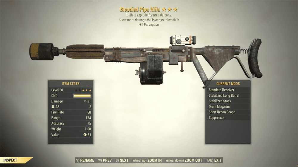 3* Bloodied PIPE RIFLE Explosive [+1 Perception] Fallout 76 (PC) - Buy ...