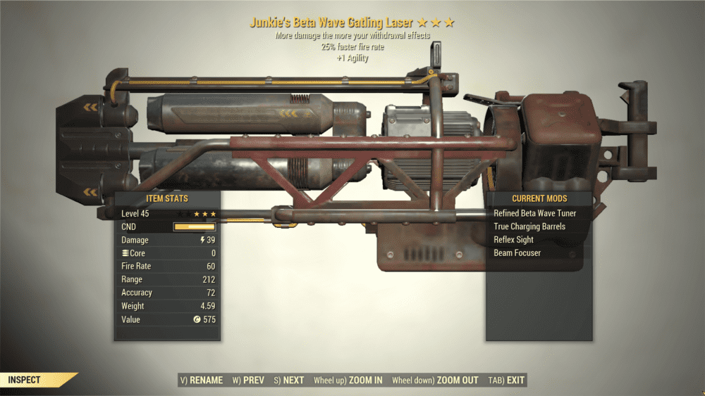 Screenshot of a Fallout 76 item for PC & Steam players, showing the stats.