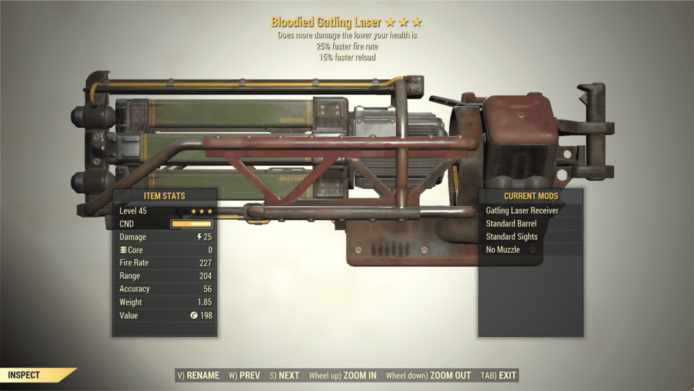 Screenshot of a Fallout 76 item for PC & Steam players, showing the stats.