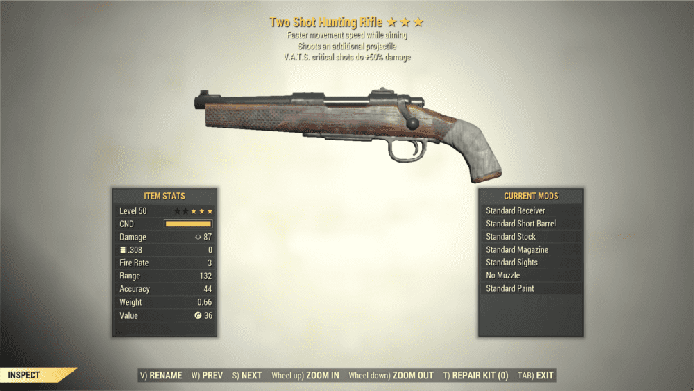Screenshot of a Fallout 76 item for PC & Steam players, showing the stats.