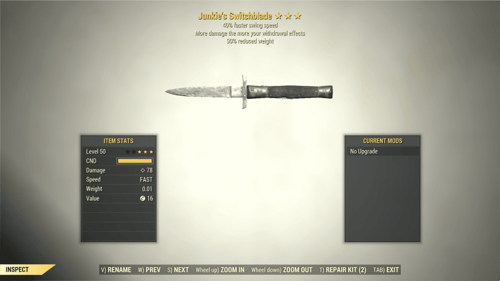 3* Junkie's SWITCHBLADE Swing Speed [Reduced Weight] Fallout 76 (PC ...
