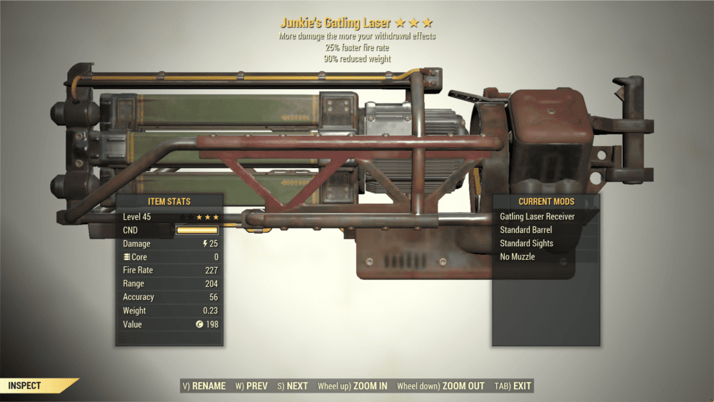 Screenshot of a Fallout 76 item for PC & Steam players, showing the stats.