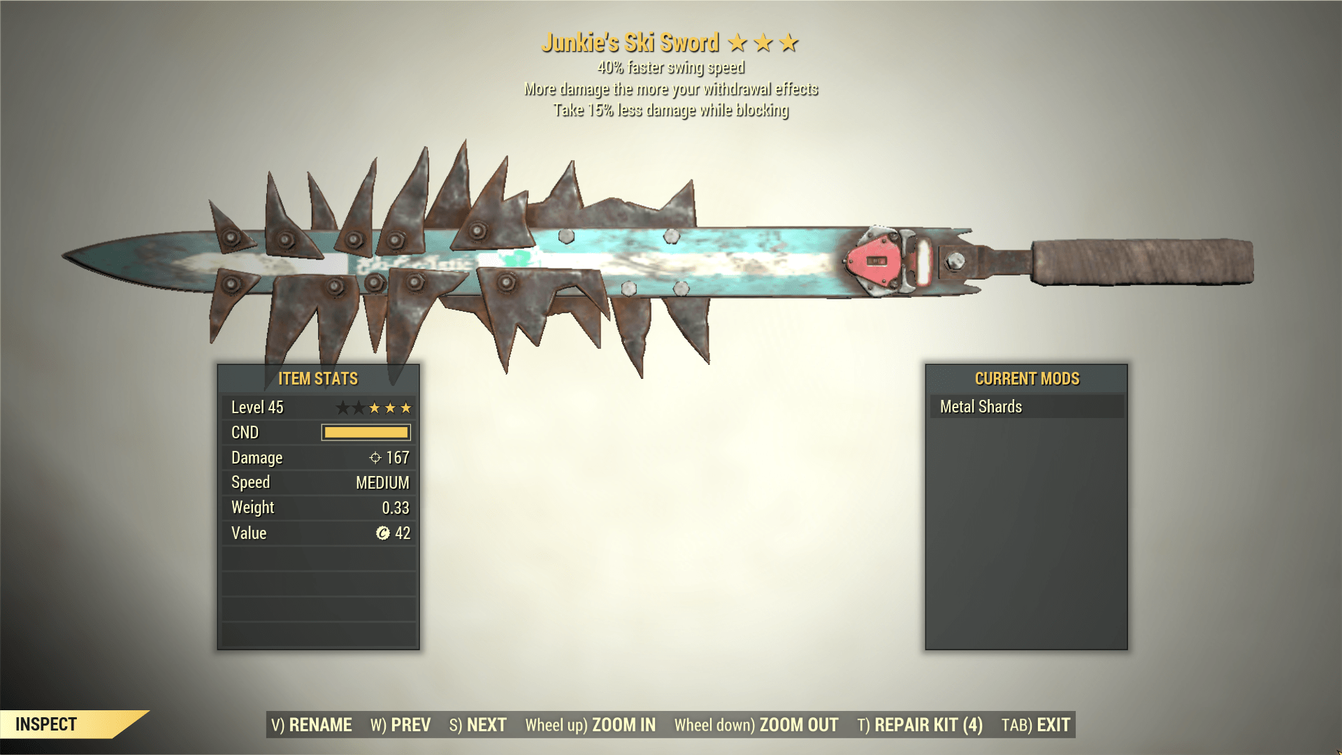 Screenshot of a Fallout 76 item for PC & Steam players, showing the stats.