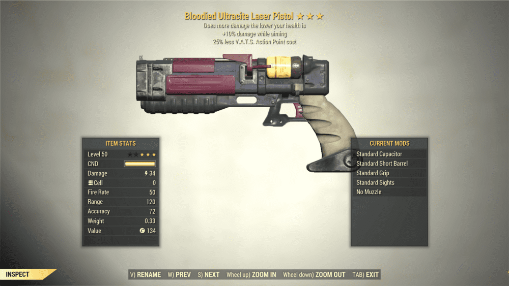 Screenshot of a Fallout 76 item for PC & Steam players, showing the stats.
