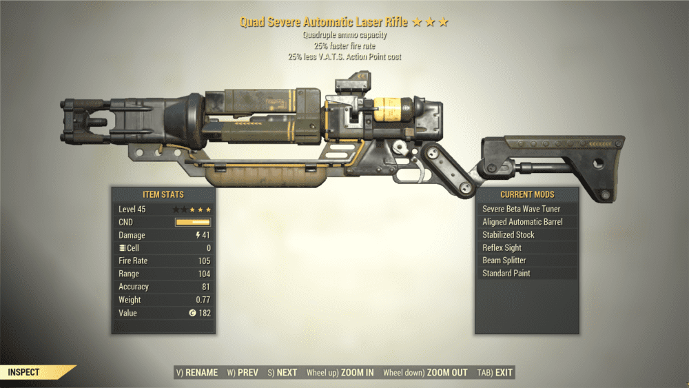 3* Quad LASER RIFLE 25% Faster Fire Rate [25% VATS Cost] Fallout 76 (PC ...