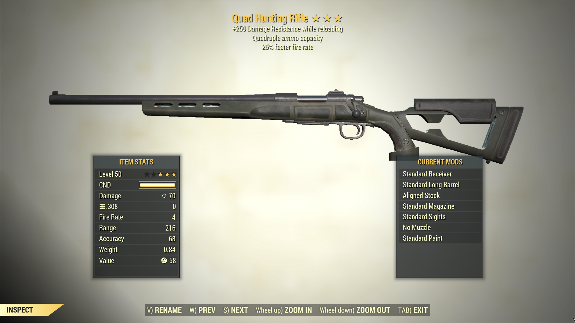 3* Quad HUNTING RIFLE 25% Faster Fire Rate [+250DR] Fallout 76 (PC ...