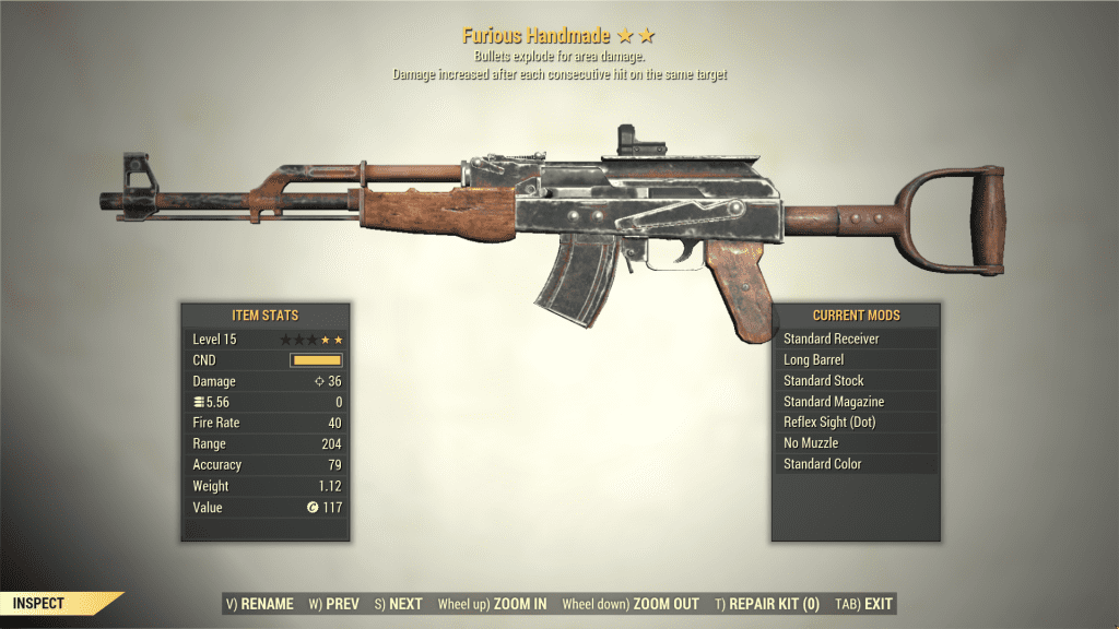 [Level 15] 2* Furious HANDMADE RIFLE Explosive Fallout 76 (PC) - Buy ...