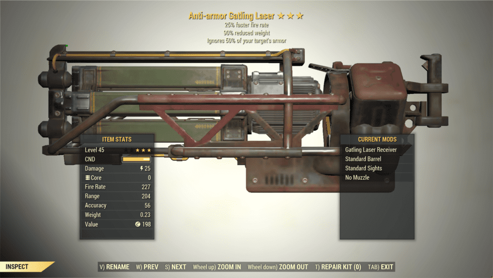 Screenshot of a Fallout 76 item for PC & Steam players, showing the stats.