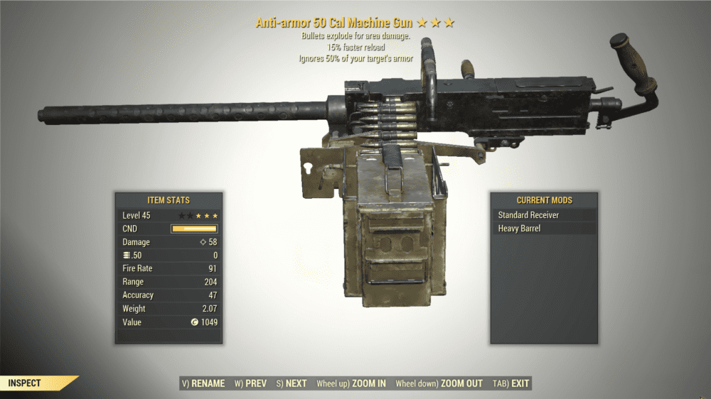 3* Anti-Armor 50 CAL MACHINE GUN Explosive [Faster Reload] Fallout 76 ...