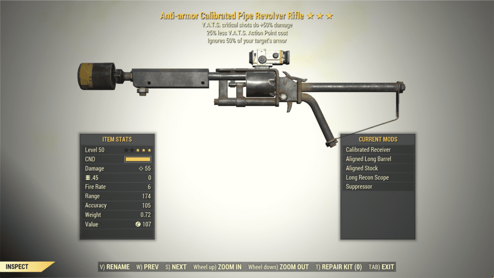 Screenshot of a Fallout 76 item for PC & Steam players, showing the stats.