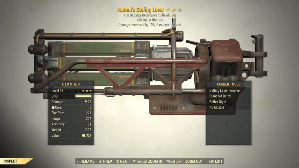 Screenshot of a Fallout 76 item for PC & Steam players, showing the stats.