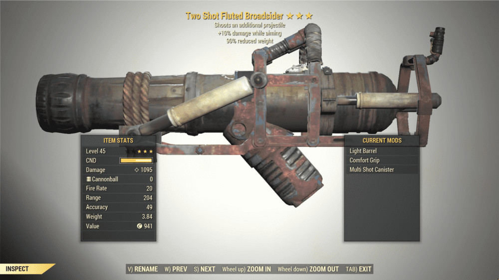 3* Two Shot BROADSIDER Aim Damage [90% Reduced Weight] Fallout 76 (PC ...