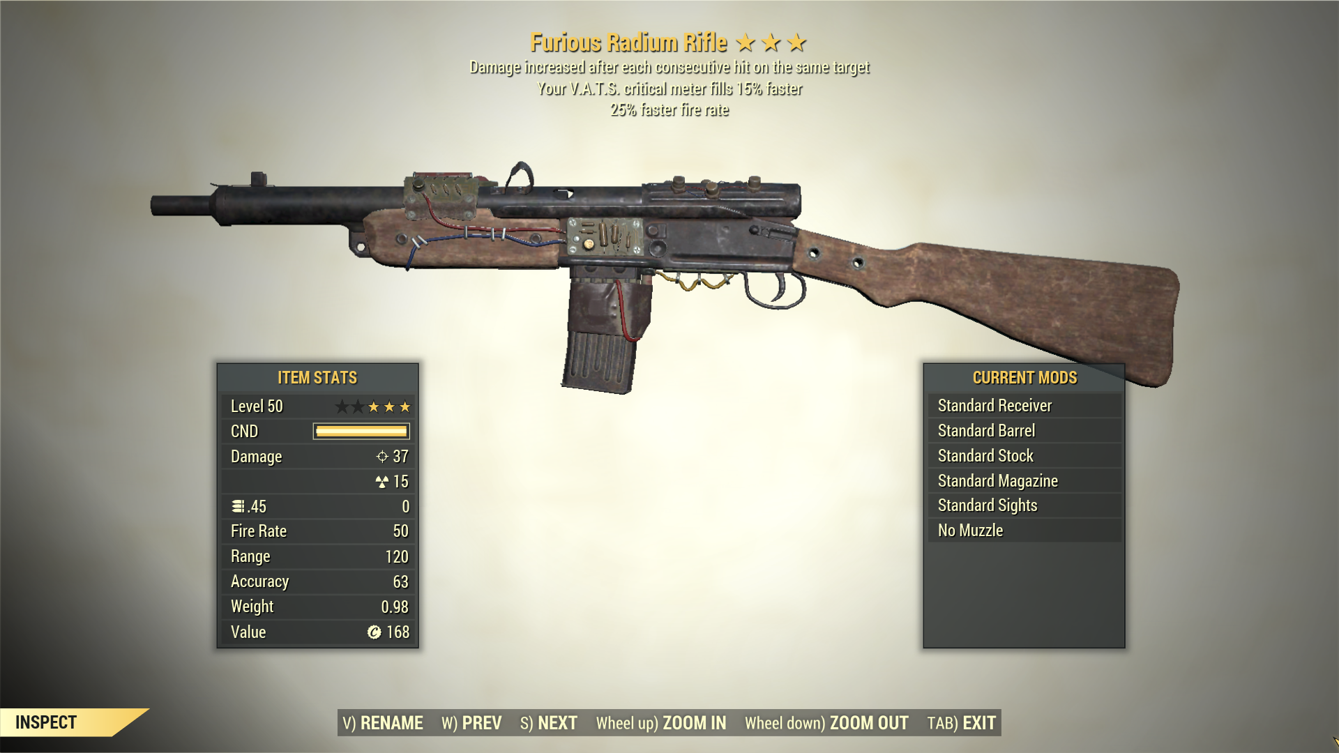 3* Furious RADIUM RIFLE 25% Faster Fire Rate [+15% VATS Refill] Fallout ...
