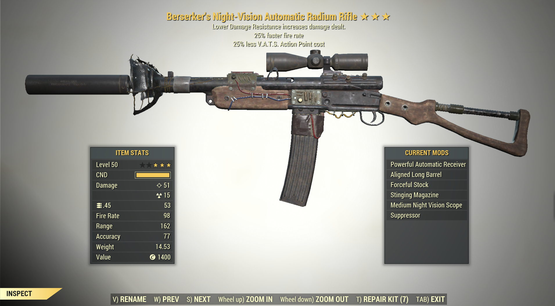 Fallout 76 Plans Radium Rifles 3* Berserker's RADIUM RIFLE 25% Faster Fire Rate [25% VATS Cost ...