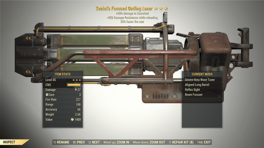 Screenshot of a Fallout 76 item for PC & Steam players, showing the stats.