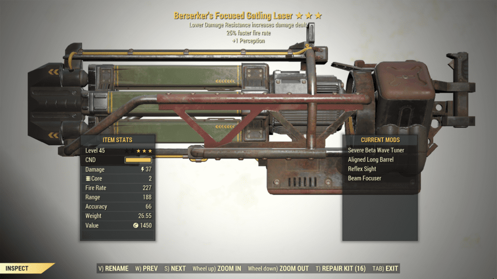 Screenshot of a Fallout 76 item for PC & Steam players, showing the stats.