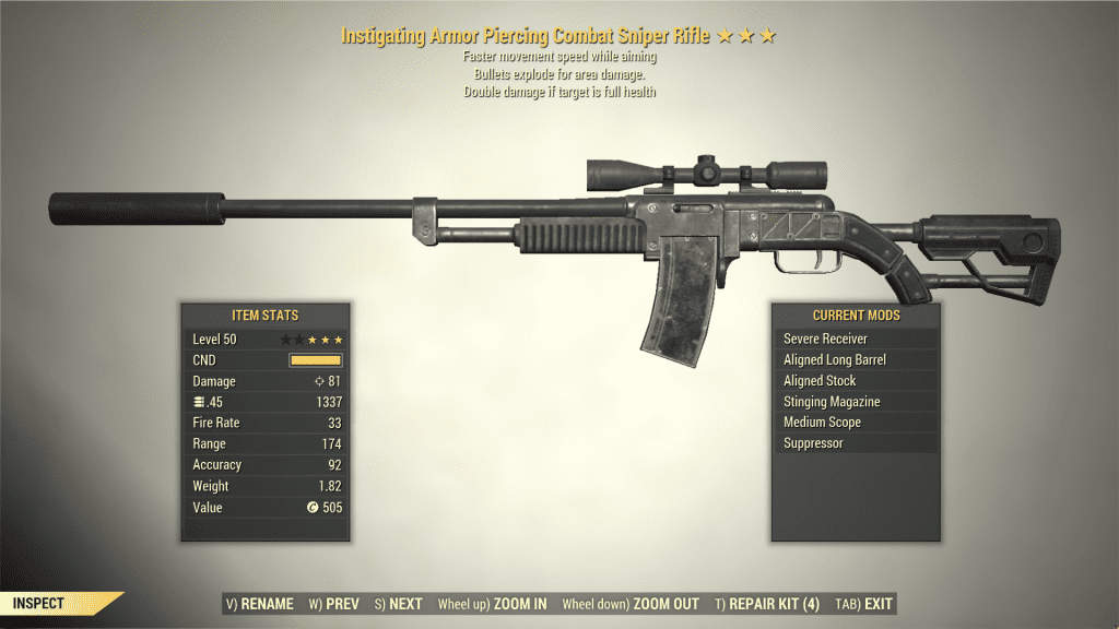 3* Instigating COMBAT RIFLE Explosive [Movement] Fallout 76 (PC) - Buy ...