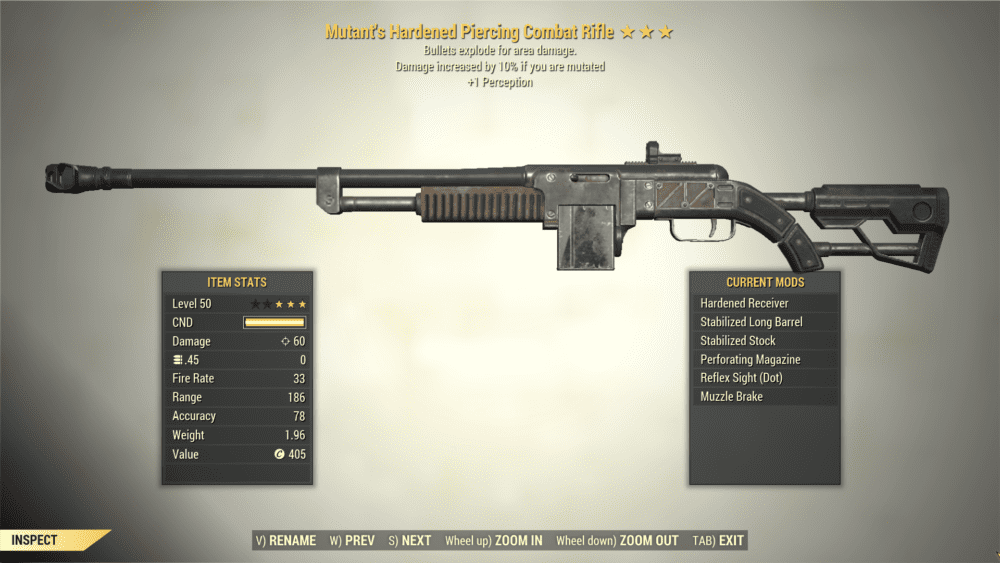 3* Mutant's COMBAT RIFLE Explosive [+1 Perception] Fallout 76 (PC ...