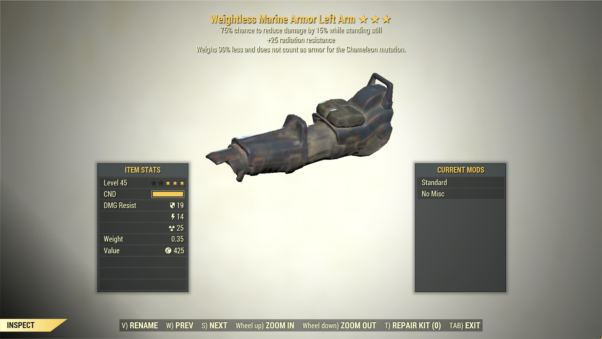 3* Weightless Sentinel MARINE Left Arm [Radiation Resist] Fallout 76 ...