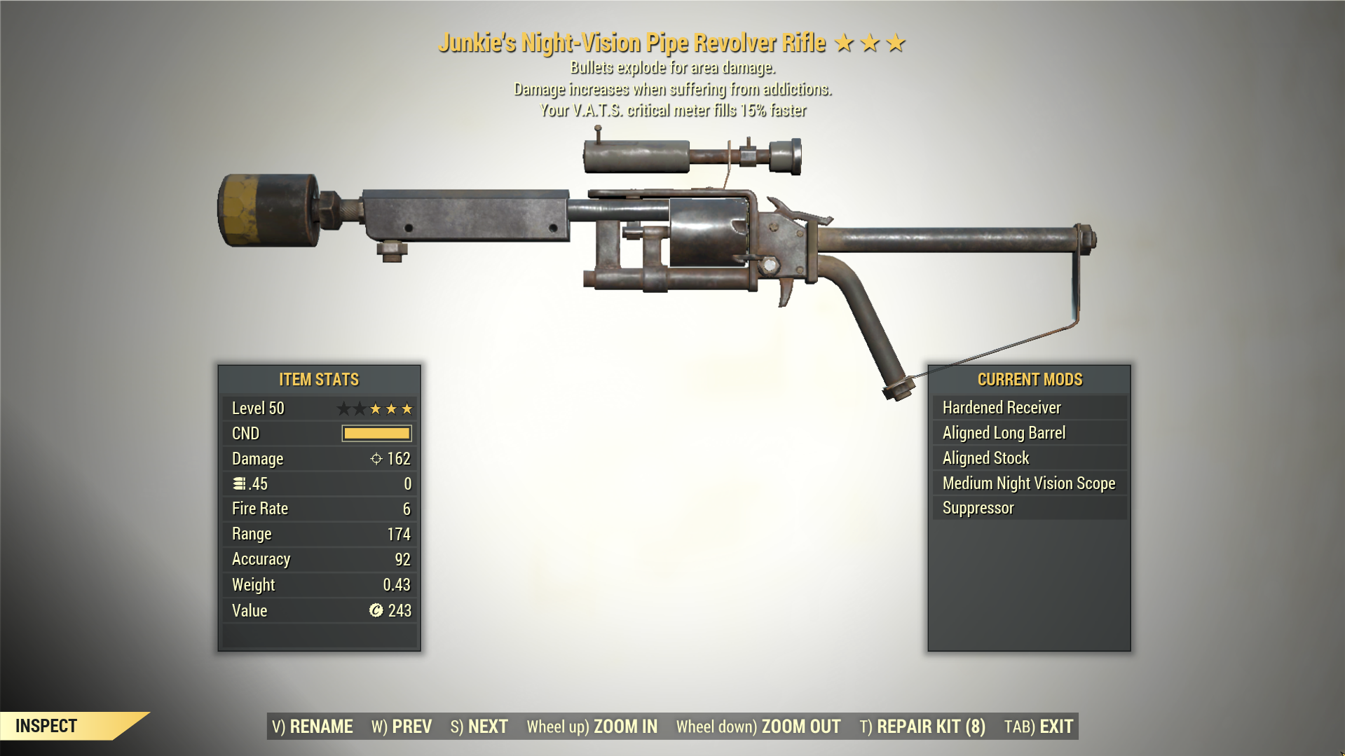 3* Junkie's PIPE RIFLE RIFLE Explosive [+15% VATS Refill] Fallout 76 ...