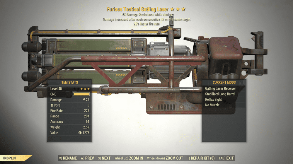 Screenshot of a Fallout 76 item for PC & Steam players, showing the stats.