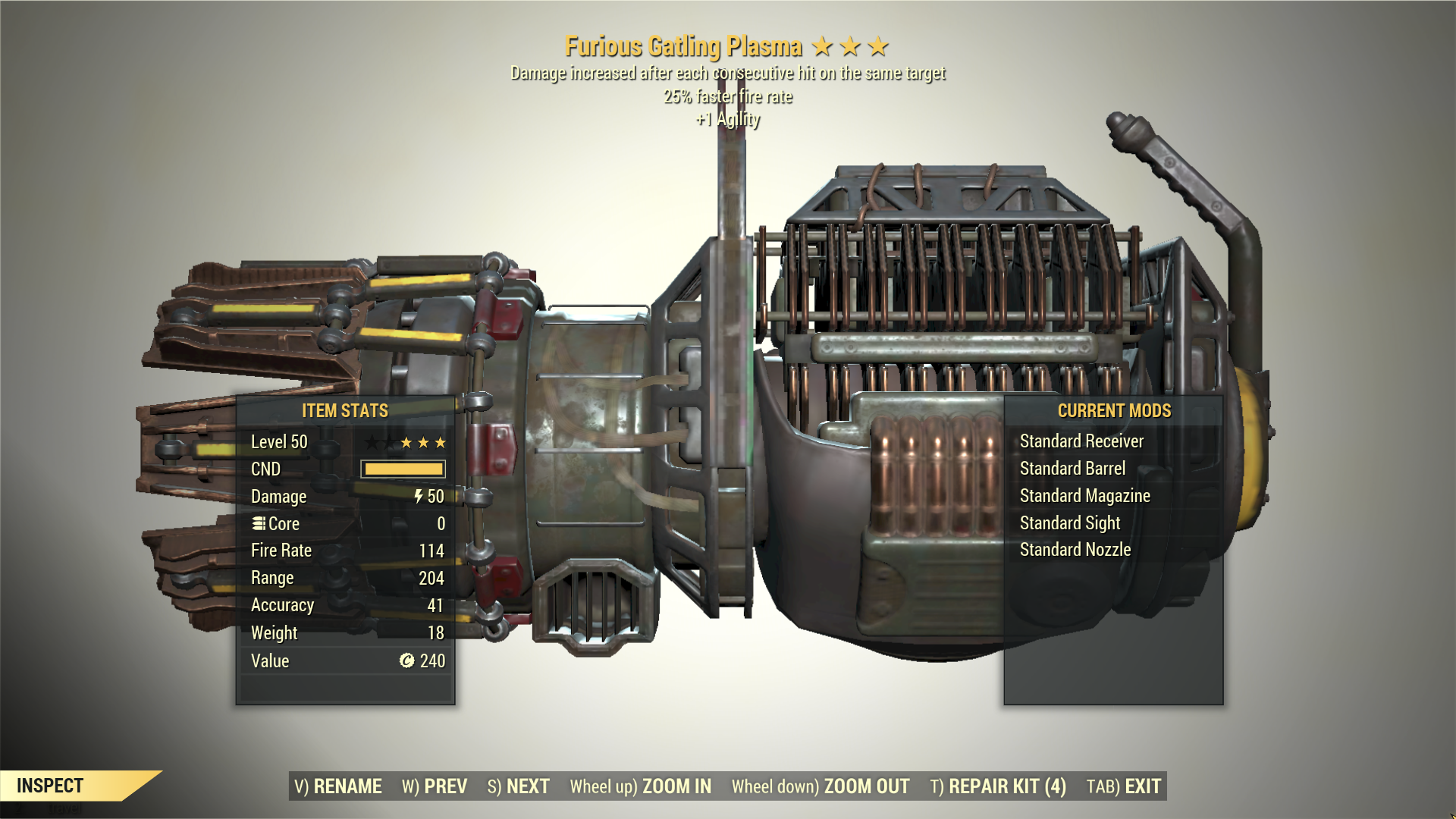 3* Furious GATLING PLASMA 25 Faster Fire Rate [+1 Agility]