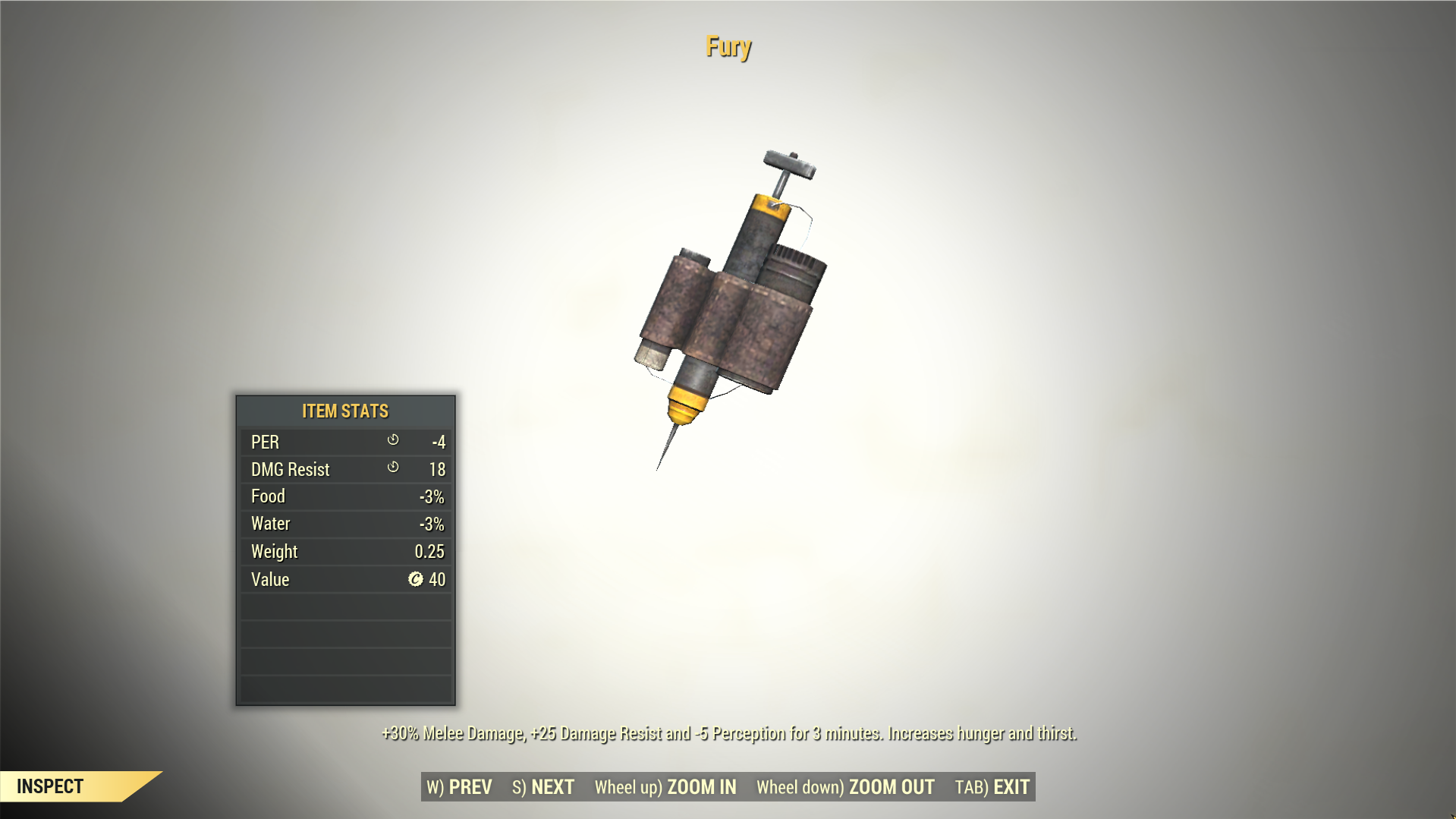 Screenshot of a Fallout 76 item for PC & Steam players, showing the stats.
