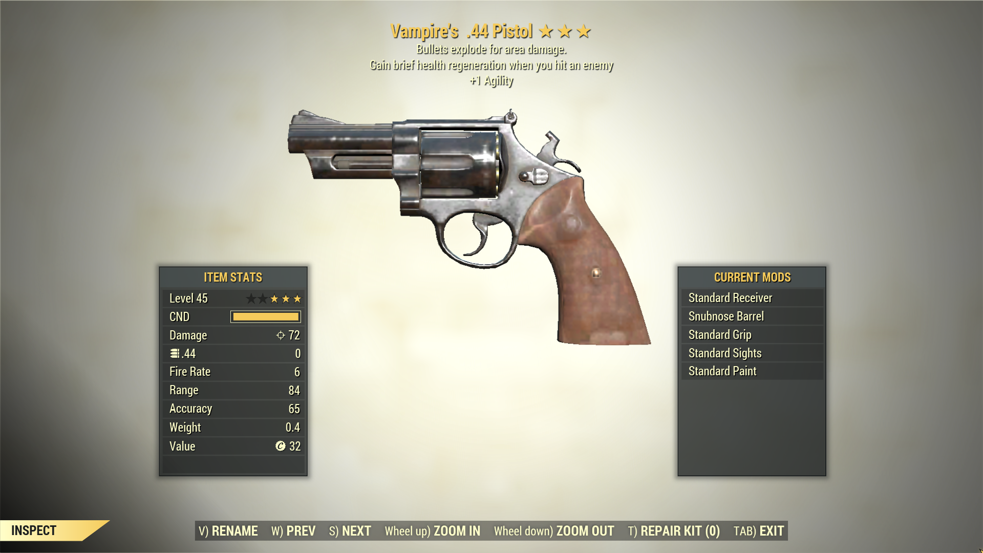 3* Vampire's .44 PISTOL Explosive [+1 Agility] Fallout 76 (PC) - Buy ...