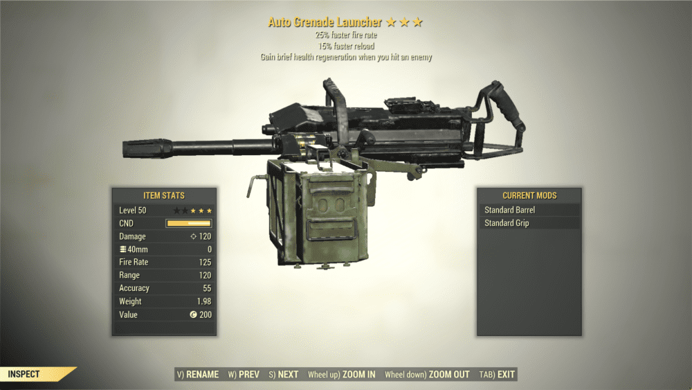 Screenshot of a Fallout 76 item for PC & Steam players, showing the stats.