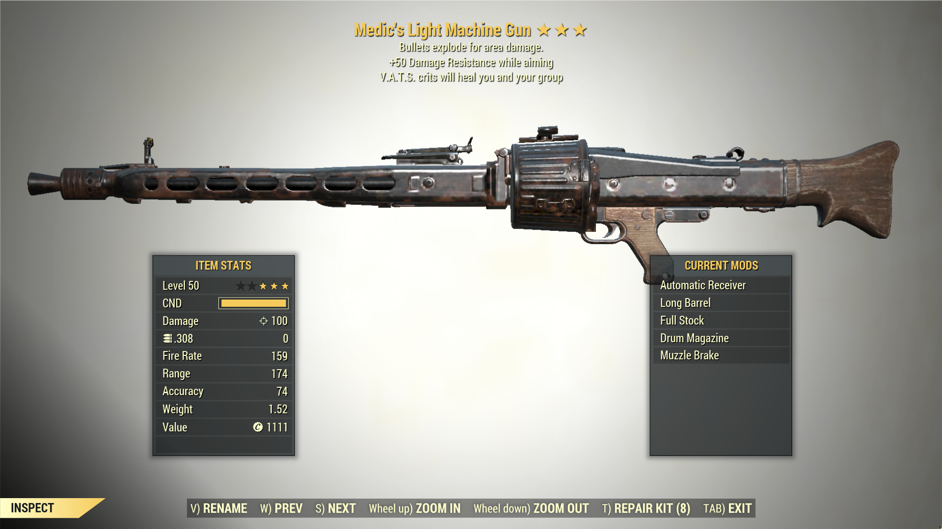 Screenshot of a Fallout 76 item for PC & Steam players, showing the stats.