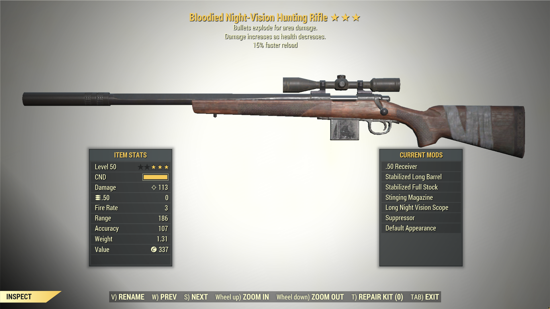 3* Bloodied HUNTING RIFLE Explosive [Faster Reload] Fallout 76 (PC ...