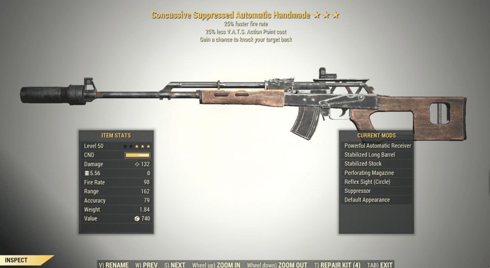 Screenshot of a Fallout 76 item for PC & Steam players, showing the stats.