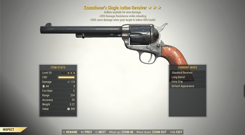 3* Executioner's SINGLE ACTION REVOLVER Explosive [+250DR] Fallout 76 ...