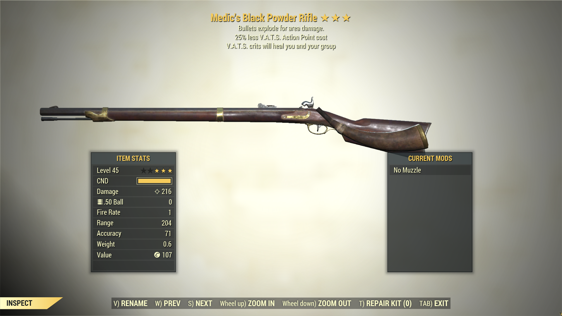 3* Medic's BLACK POWDER RIFLE Explosive [VATS AP Cost] Fallout 76 (PC ...