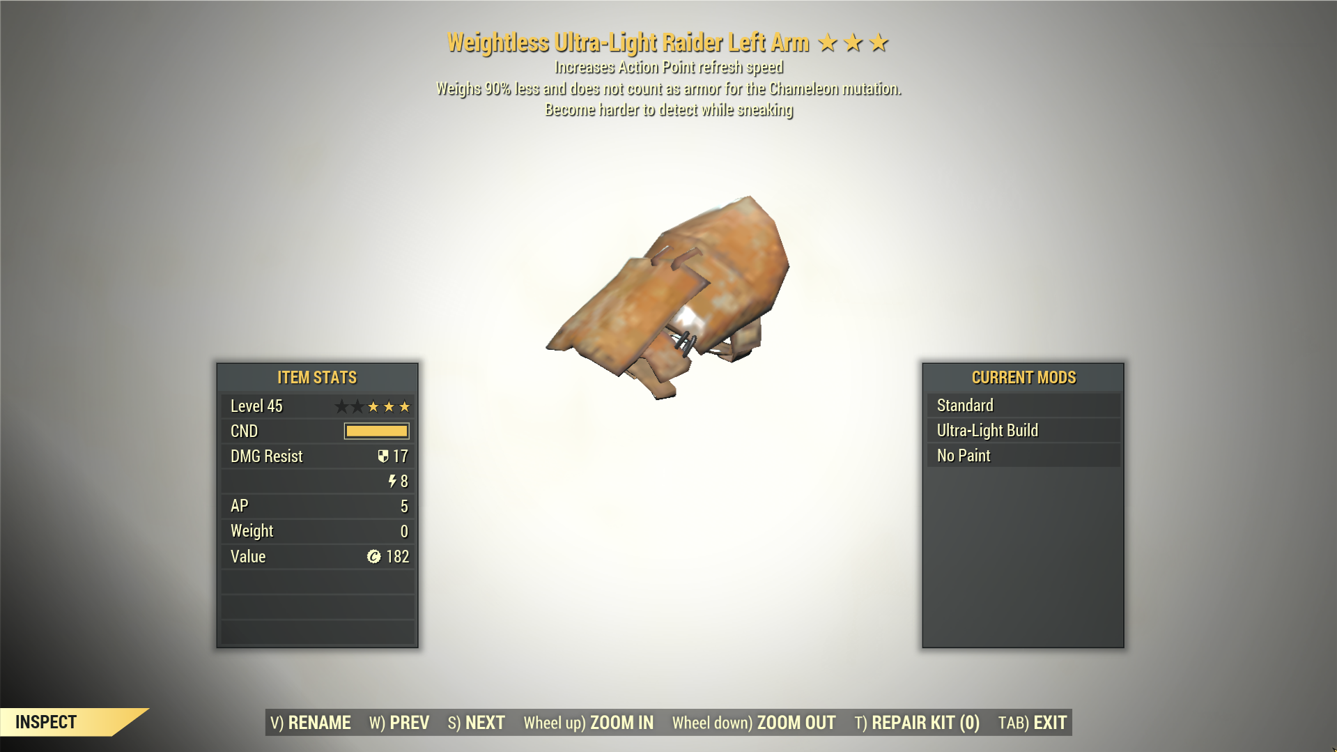 Screenshot of a Fallout 76 item for PC & Steam players, showing the stats.