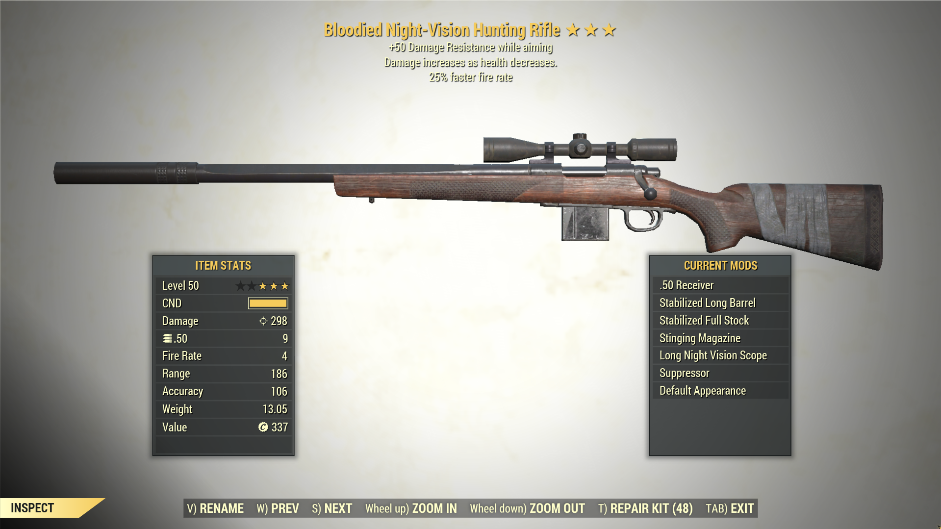 3* Bloodied HUNTING RIFLE 25% Faster Fire Rate [+50DR] Fallout 76 (PC ...