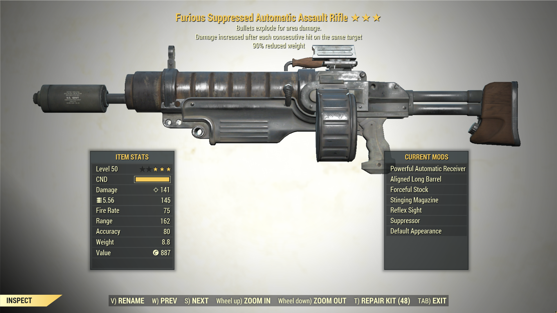 3* Furious ASSAULT RIFLE Explosive [90% Reduced Weight] Fallout 76 (PC ...