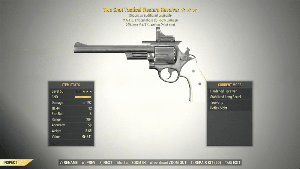 Screenshot of a Fallout 76 item for PC & Steam players, showing the stats.