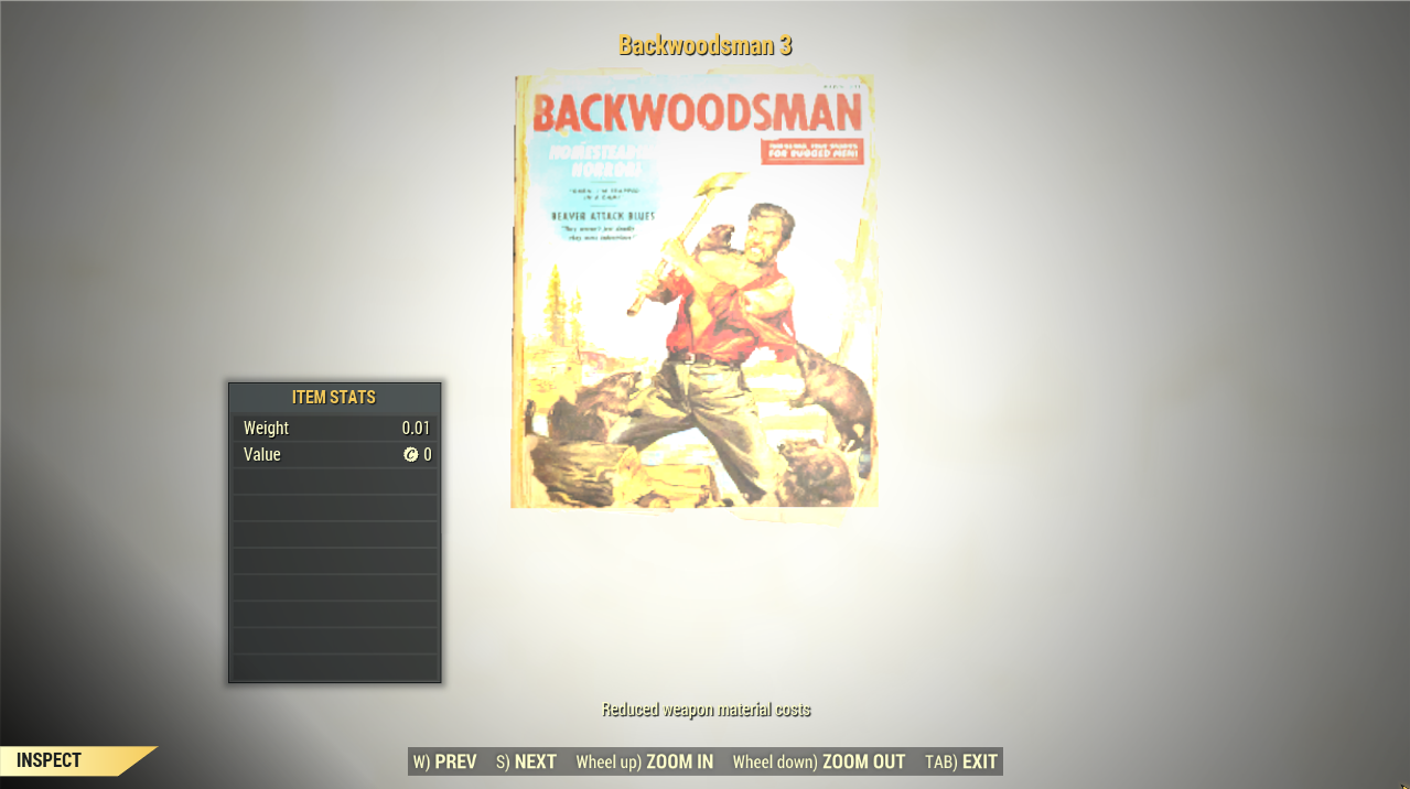 Backwoodsman #3 Magazine x 100 [Reduced weapon material costs] Fallout ...