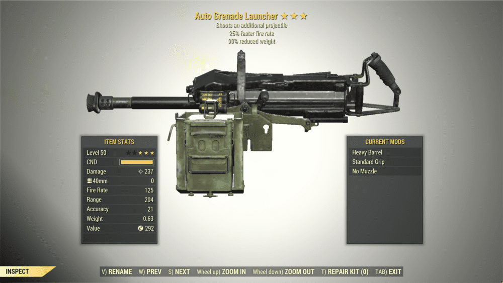 Screenshot of a Fallout 76 item for PC & Steam players, showing the stats.