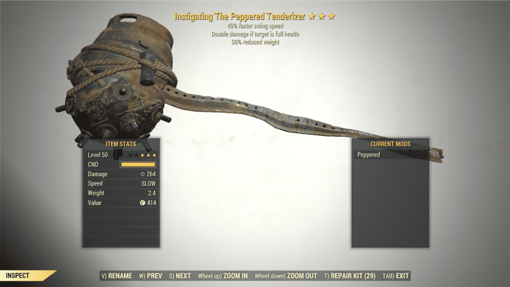 Screenshot of a Fallout 76 item for PC & Steam players, showing the stats.