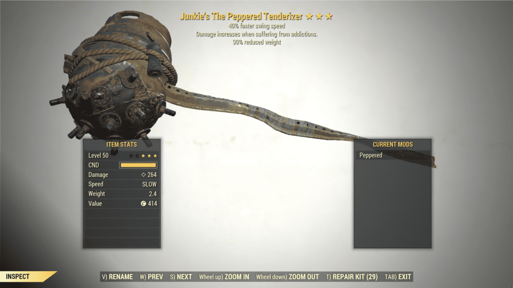 Screenshot of a Fallout 76 item for PC & Steam players, showing the stats.