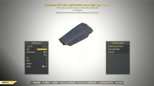 3* Chameleon Sentinel HEAVY COMBAT Armor Right Leg [+1 Perception ...