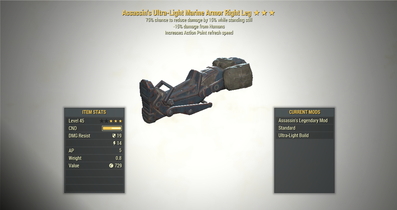 Screenshot of a Fallout 76 item for PC & Steam players, showing the stats.