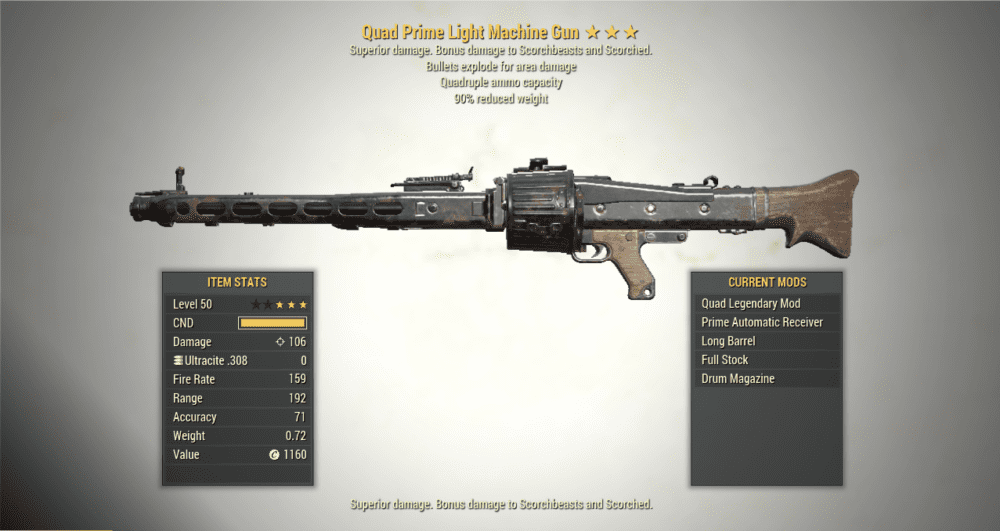 3* Quad LIGHT MACHINE GUN Explosive [90% Reduced Weight] Fallout 76 (PC ...